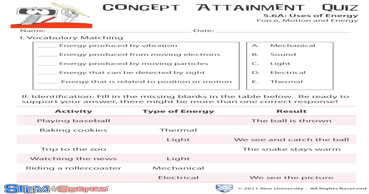 Concept attainment quiz answer key